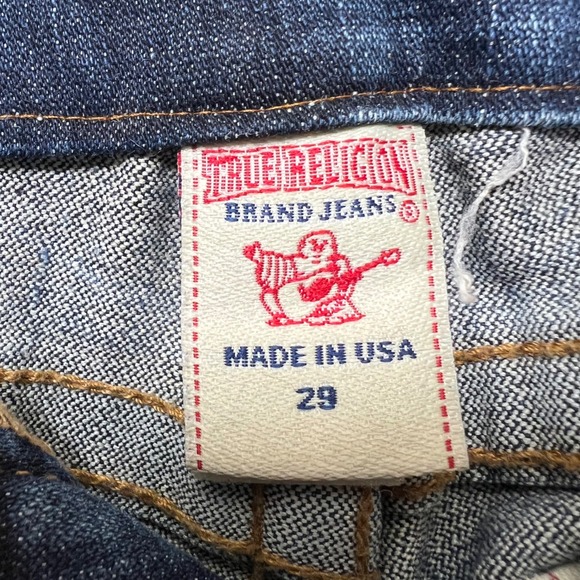 True Religion Bootcut Jeans Dark Wash Distressed Denim USA Made Size 29 Altered - Picture 7 of 13